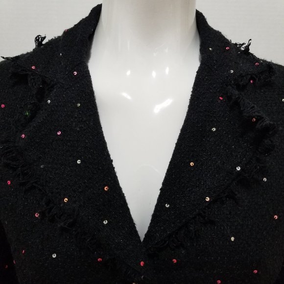 Silkland blazer Small sequin bling eyelash trim knit tweed jacket three buttons - Picture 5 of 13